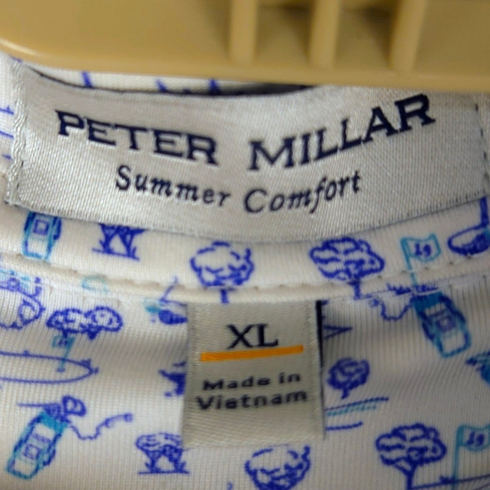 Peter Millar Summer Comfort Polo Mens XL White Blue Golf Print Eisenhower USAFA - Picture 2 of 8